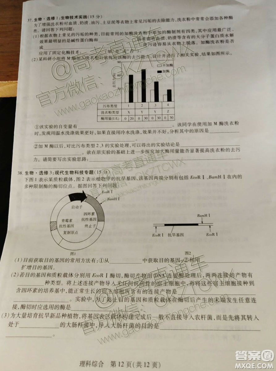 天一大聯考頂尖計劃2020屆高中畢業(yè)班第一次考試文理綜試題及答案