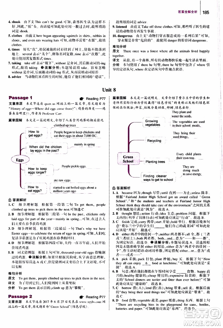 曲一線2020版53英語中考英語完形填空與閱讀理解150+50篇通用版參考答案