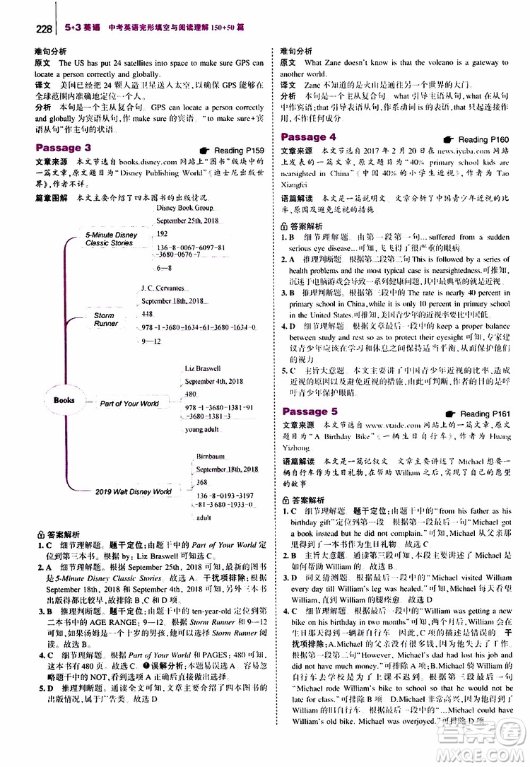 曲一線2020版53英語中考英語完形填空與閱讀理解150+50篇通用版參考答案