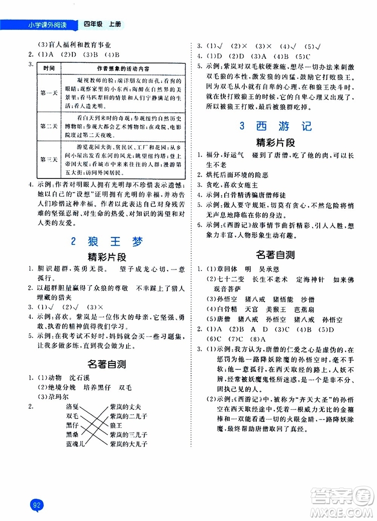 2019秋季53天天練四年級(jí)上冊(cè)語(yǔ)文小學(xué)課外閱讀通用版參考答案