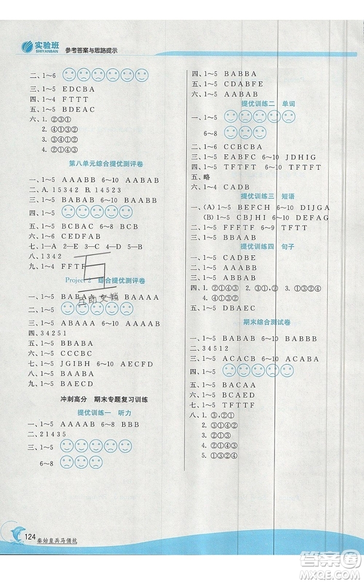 江蘇人民出版社春雨教育2019秋實驗班提優(yōu)訓練一年級英語上冊YL譯林版參考答案