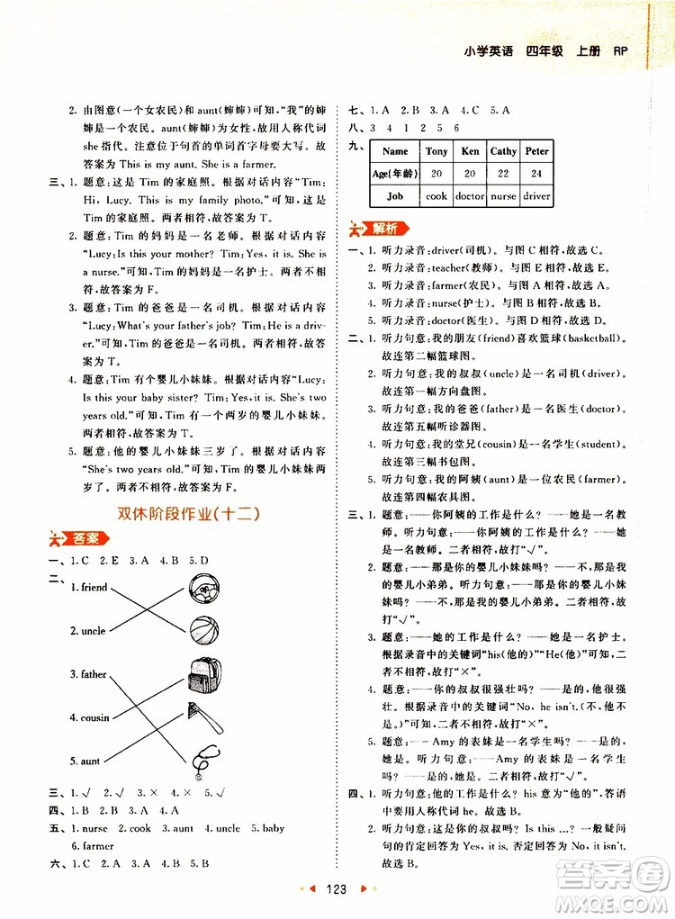 小兒郎2019秋新版53天天練英語四年級(jí)上冊(cè)RP人教版參考答案