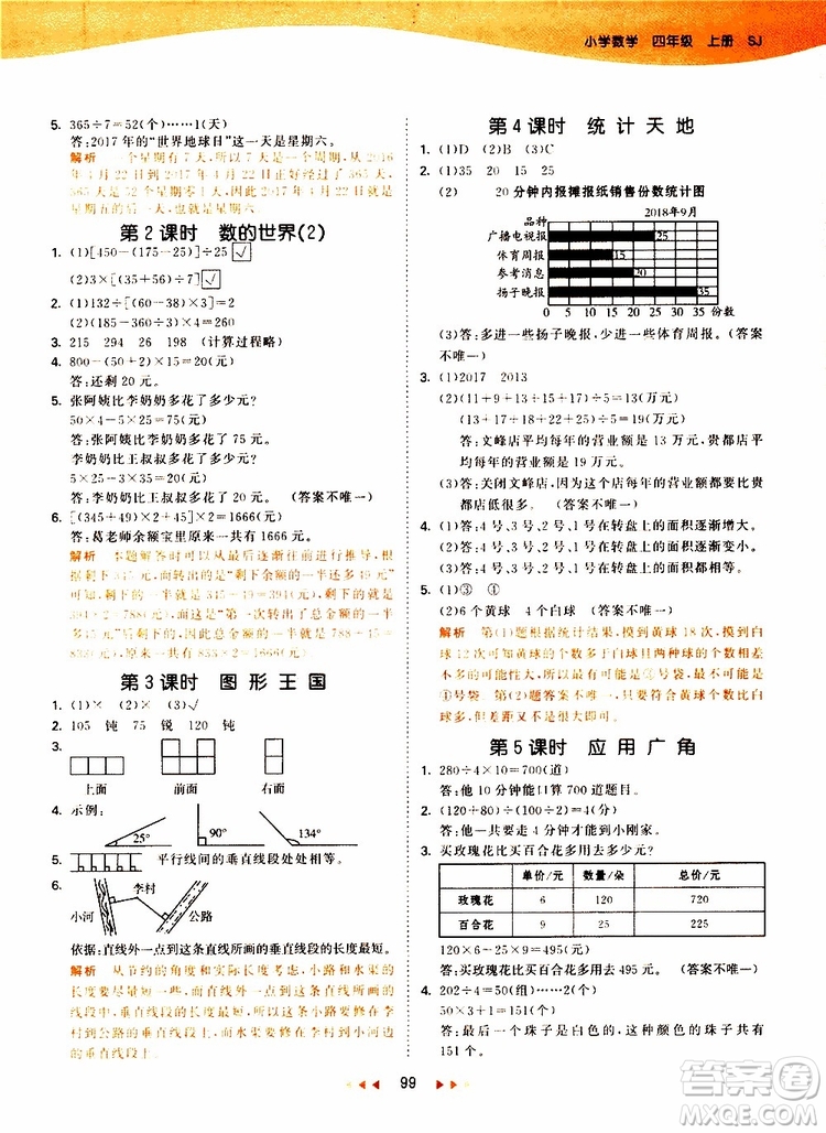 小兒郎2019秋新版53天天練數(shù)學(xué)四年級(jí)上冊(cè)SJ蘇教版參考答案