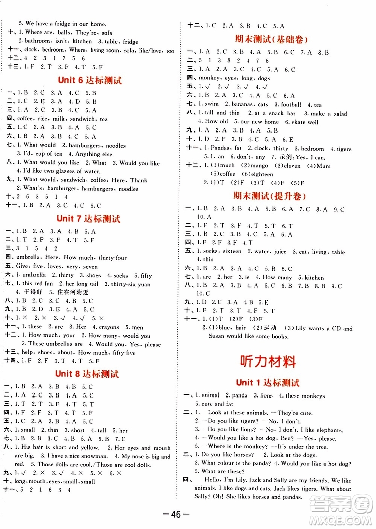 小兒郎2019秋新版53天天練英語(yǔ)四年級(jí)上冊(cè)YL譯林版參考答案