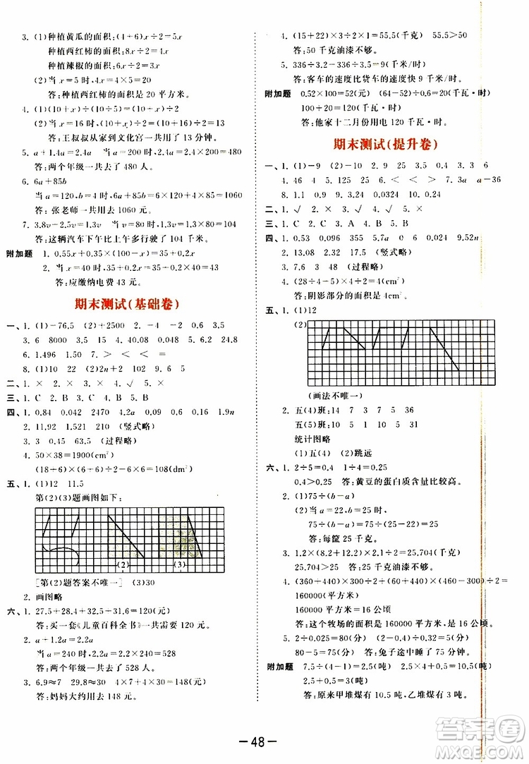 2019秋小兒郎53天天練五年級(jí)數(shù)學(xué)上冊(cè)SJ蘇教版參考答案