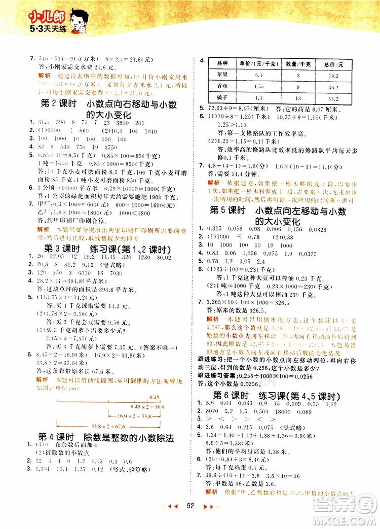 2019秋小兒郎53天天練五年級(jí)數(shù)學(xué)上冊(cè)SJ蘇教版參考答案