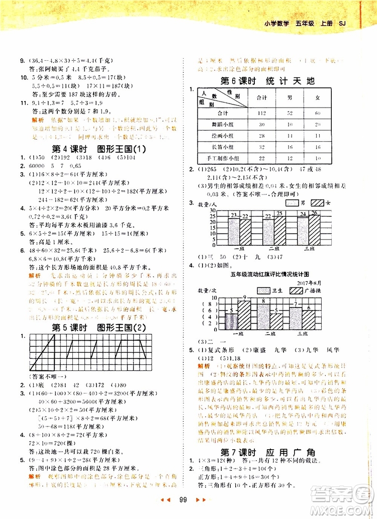 2019秋小兒郎53天天練五年級(jí)數(shù)學(xué)上冊(cè)SJ蘇教版參考答案