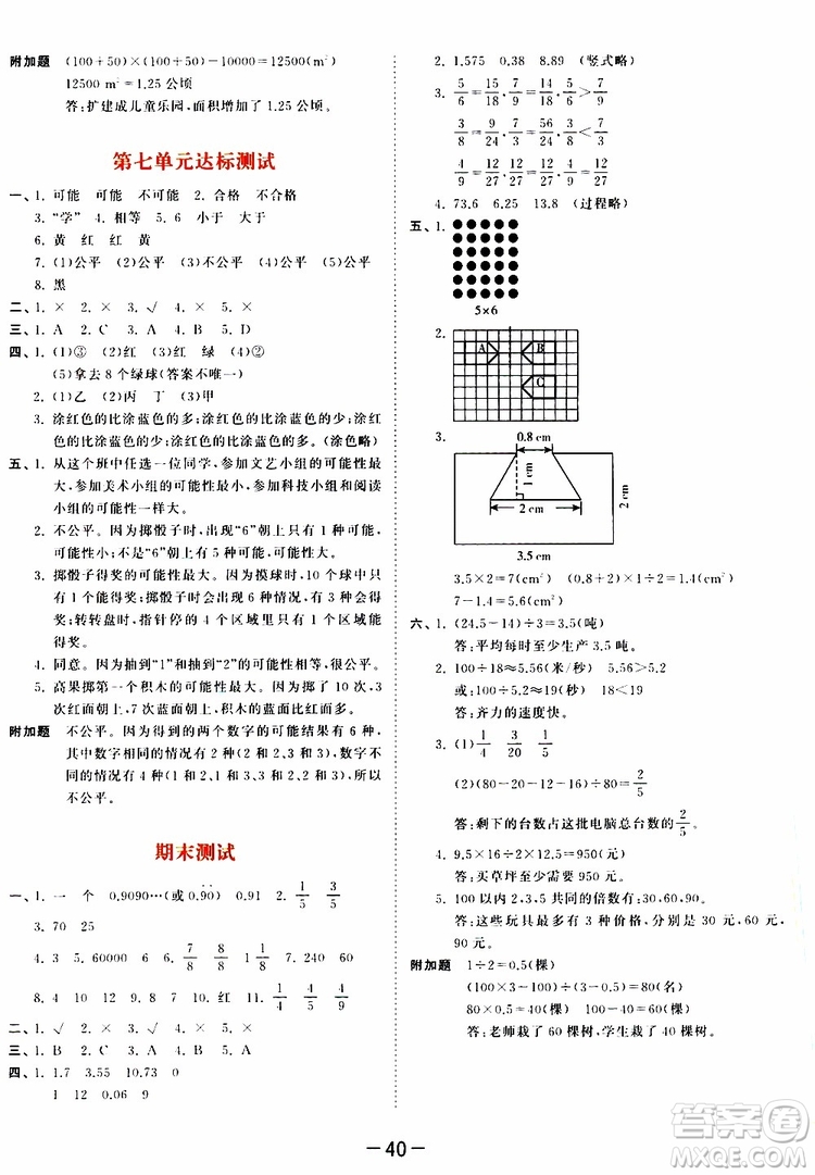 小兒郎2019秋53天天練數(shù)學(xué)五年級(jí)上冊(cè)BSD北師大版參考答案