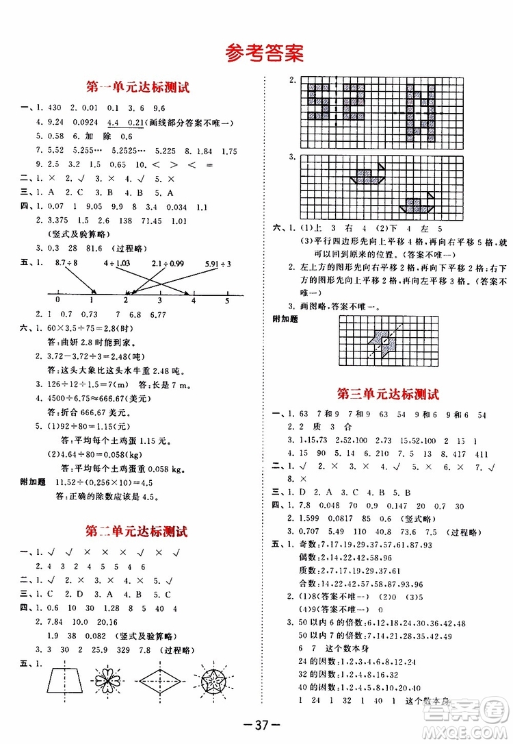 小兒郎2019秋53天天練數(shù)學(xué)五年級(jí)上冊(cè)BSD北師大版參考答案