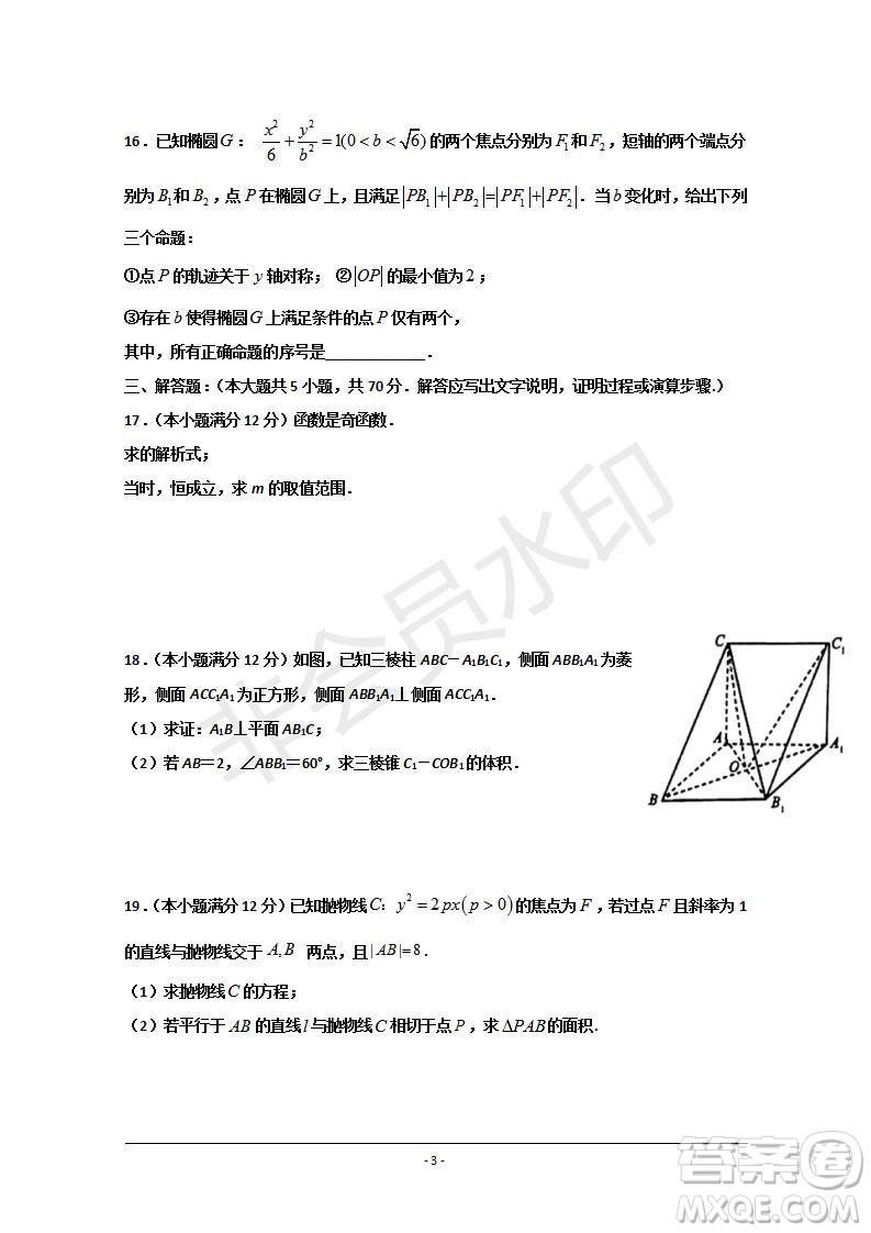 臨川一中2019-2020年高三暑假適應(yīng)性考試文理數(shù)試題及答案