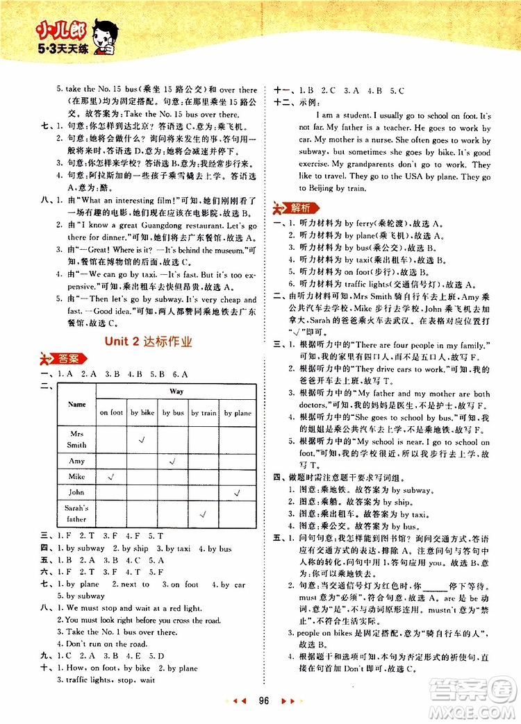 小兒郎2019年53天天練小學(xué)英語(yǔ)六年級(jí)上冊(cè)人教版RP參考答案