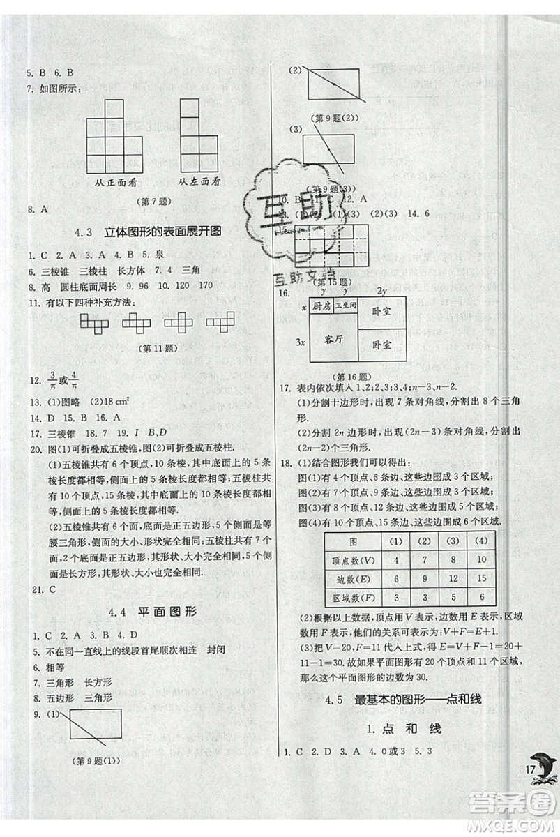 江蘇人民出版社春雨教育2019秋實驗班提優(yōu)訓(xùn)練七年級數(shù)學(xué)上冊HSD華師大參考答案