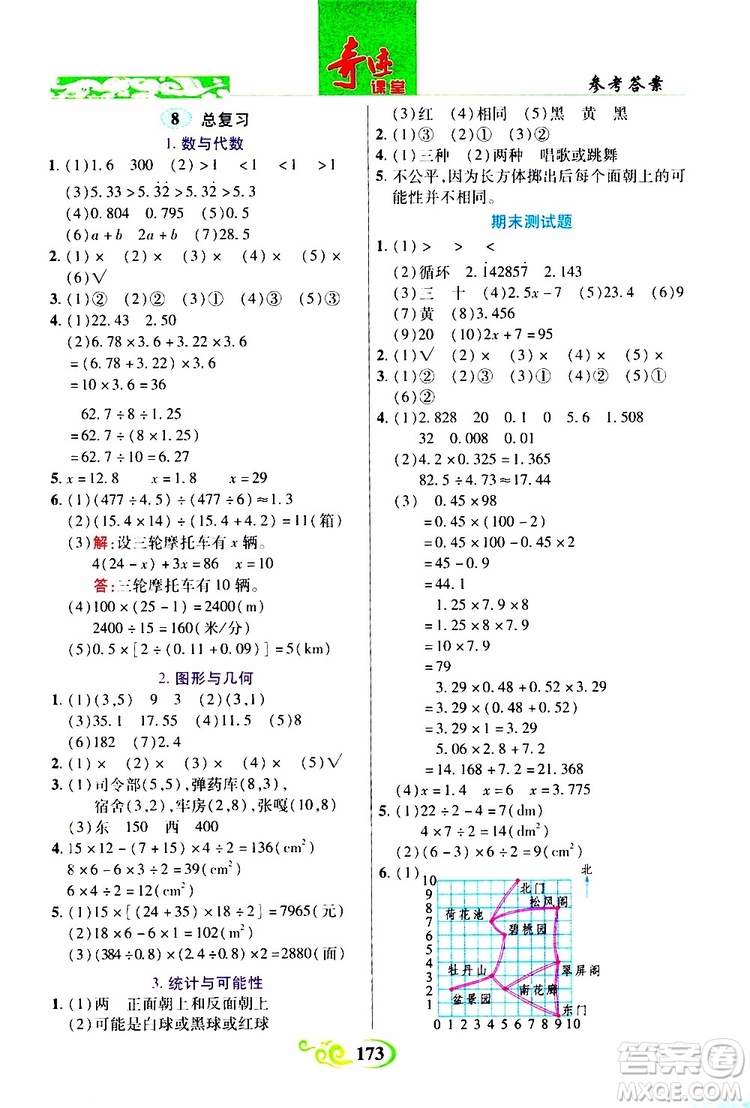 2019年世紀英才叢書數(shù)法題解奇跡課堂數(shù)學五年級上冊人教版參考答案