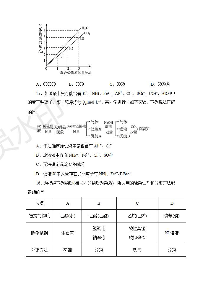 河南省名師聯(lián)盟2020屆高三入學(xué)調(diào)研考試化學(xué)試題及答案