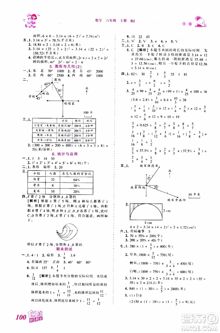 2019秋王朝霞創(chuàng)維新課堂小學(xué)六年級(jí)上冊(cè)數(shù)學(xué)RJ人教版參考答案