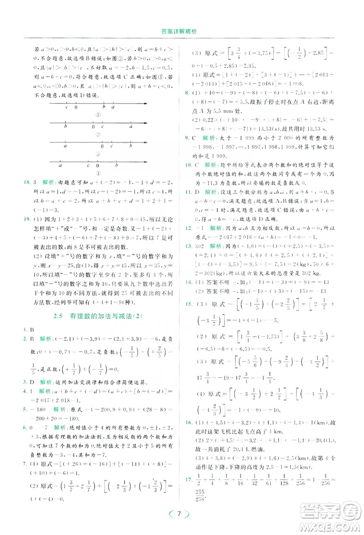 云南美術出版社2019亮點給力提優(yōu)課時作業(yè)本七年級數(shù)學上冊蘇教版答案