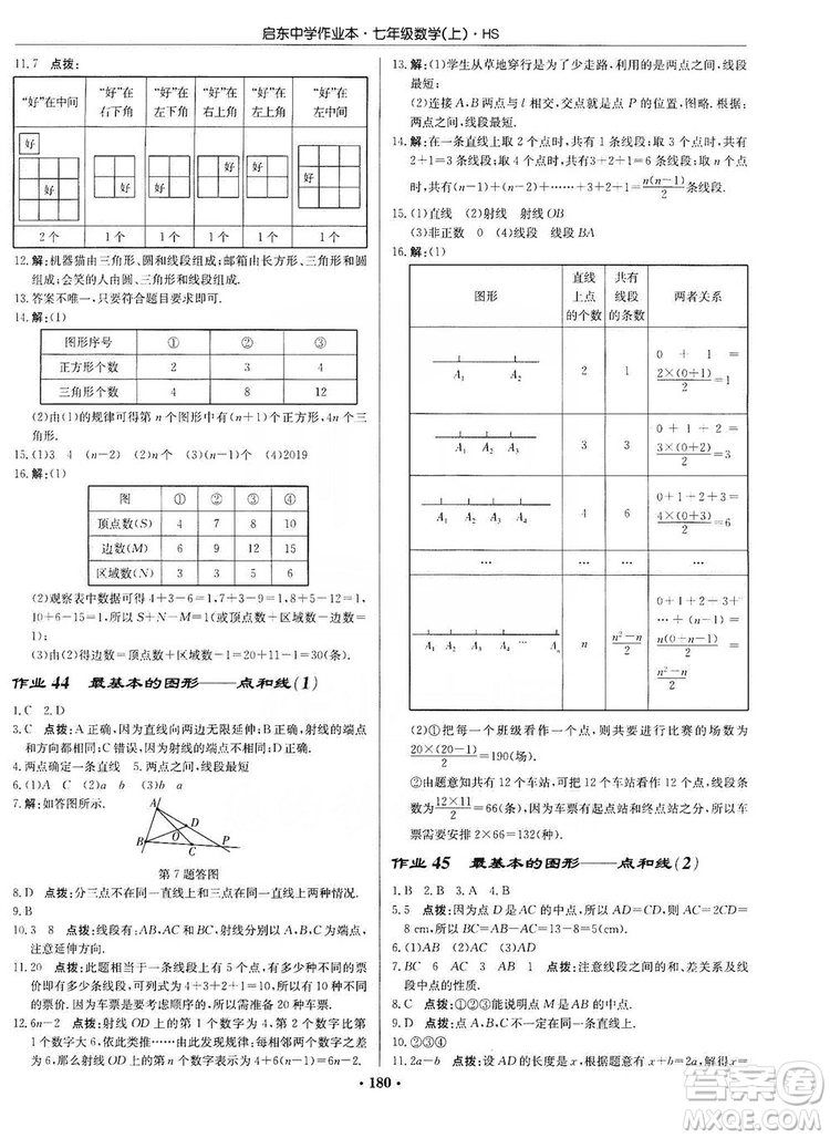 龍門書局2019啟東中學(xué)作業(yè)本7年級(jí)數(shù)學(xué)上冊(cè)華師HS版答案