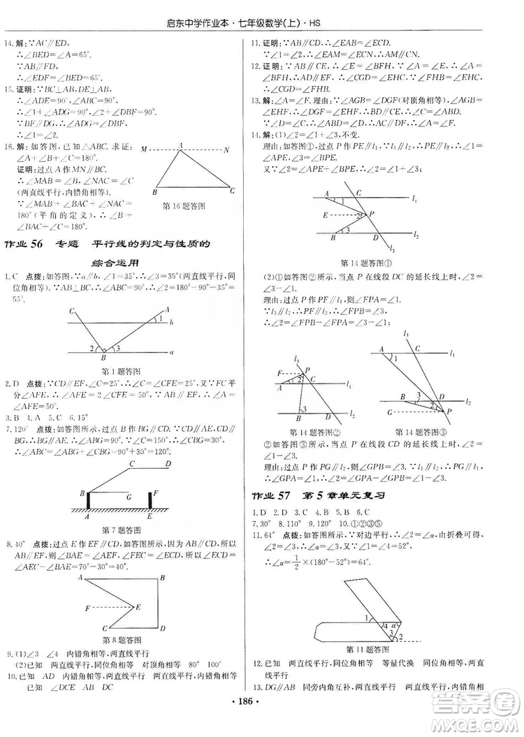 龍門書局2019啟東中學(xué)作業(yè)本7年級(jí)數(shù)學(xué)上冊(cè)華師HS版答案