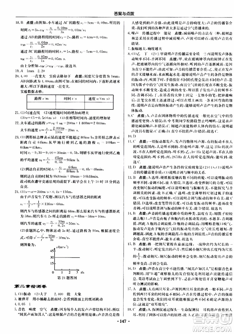 龍門書局2019秋啟東中學作業(yè)本物理八年級上冊R人教版參考答案