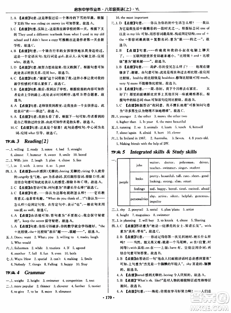 龍門書局2019秋啟東中學作業(yè)本英語八年級上冊YL譯林版參考答案