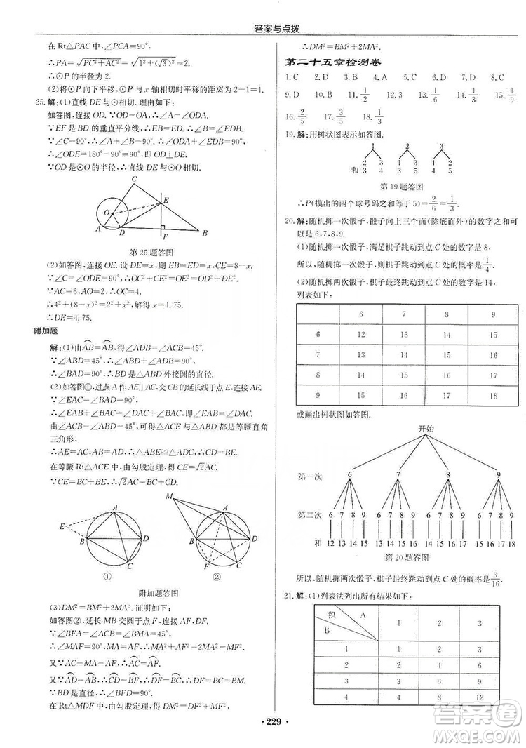 龍門(mén)書(shū)局2019啟東中學(xué)作業(yè)本九年級(jí)數(shù)學(xué)上冊(cè)人教版答案