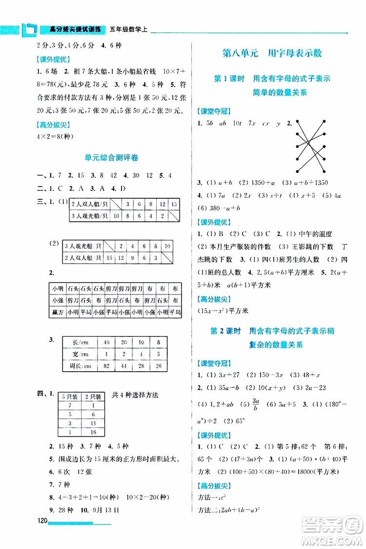 超能學(xué)典2019秋高分拔尖提優(yōu)訓(xùn)練五年級(jí)數(shù)學(xué)上冊江蘇版參考答案