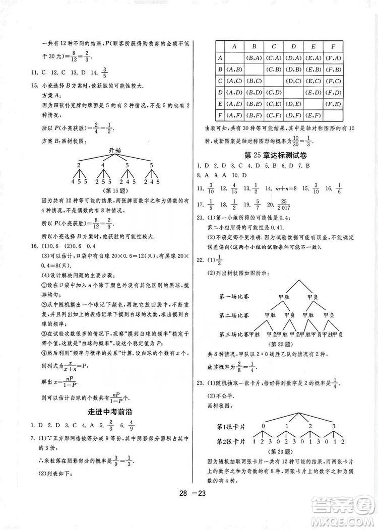 春雨教育2020升級(jí)版1課3練單元達(dá)標(biāo)測(cè)試九年級(jí)數(shù)學(xué)華師大HSD版答案