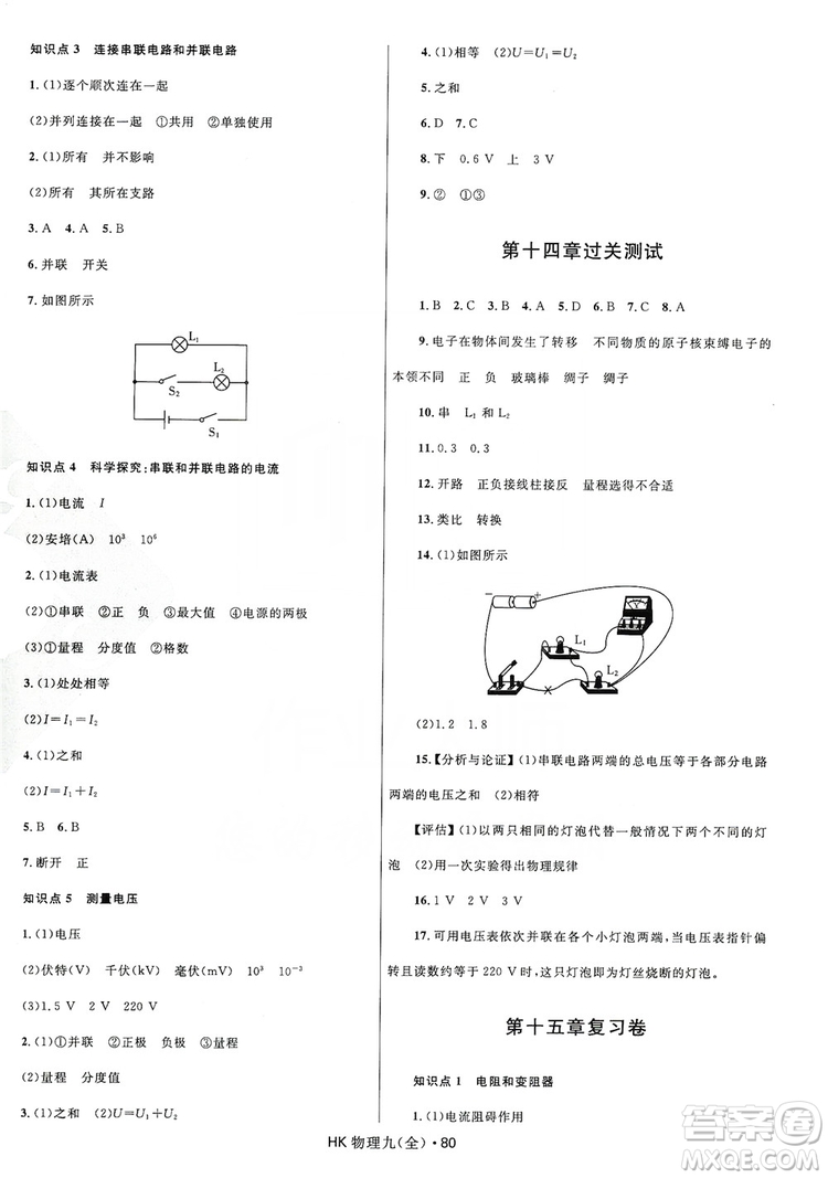 2019奪冠百分百初中優(yōu)化測試卷九年級物理全一冊滬科版答案