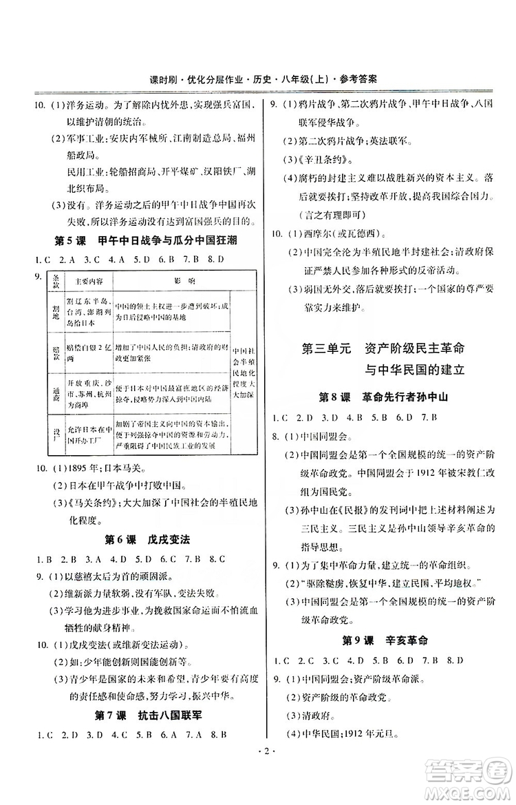 馳逐文化2019課時刷優(yōu)化分層作業(yè)八年級歷史上冊答案