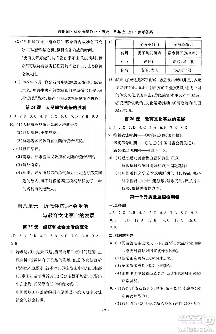 馳逐文化2019課時刷優(yōu)化分層作業(yè)八年級歷史上冊答案