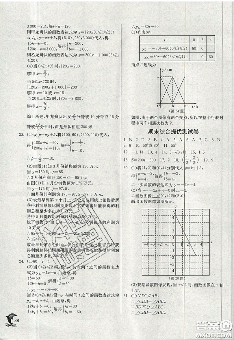 江蘇人民出版社春雨教育2019秋實(shí)驗(yàn)班提優(yōu)訓(xùn)練八年級數(shù)學(xué)上冊JSKJ蘇科版參考答案