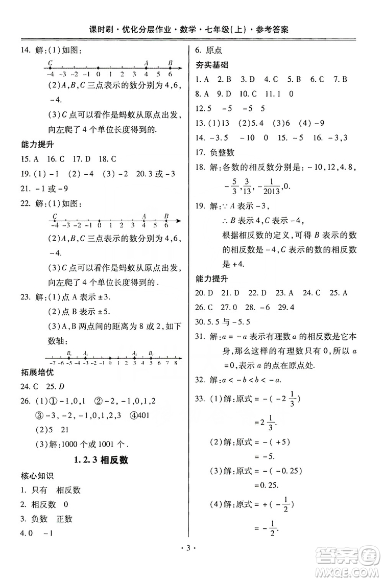 馳逐文化2019課時(shí)刷優(yōu)化分層作業(yè)7年級數(shù)學(xué)上冊答案