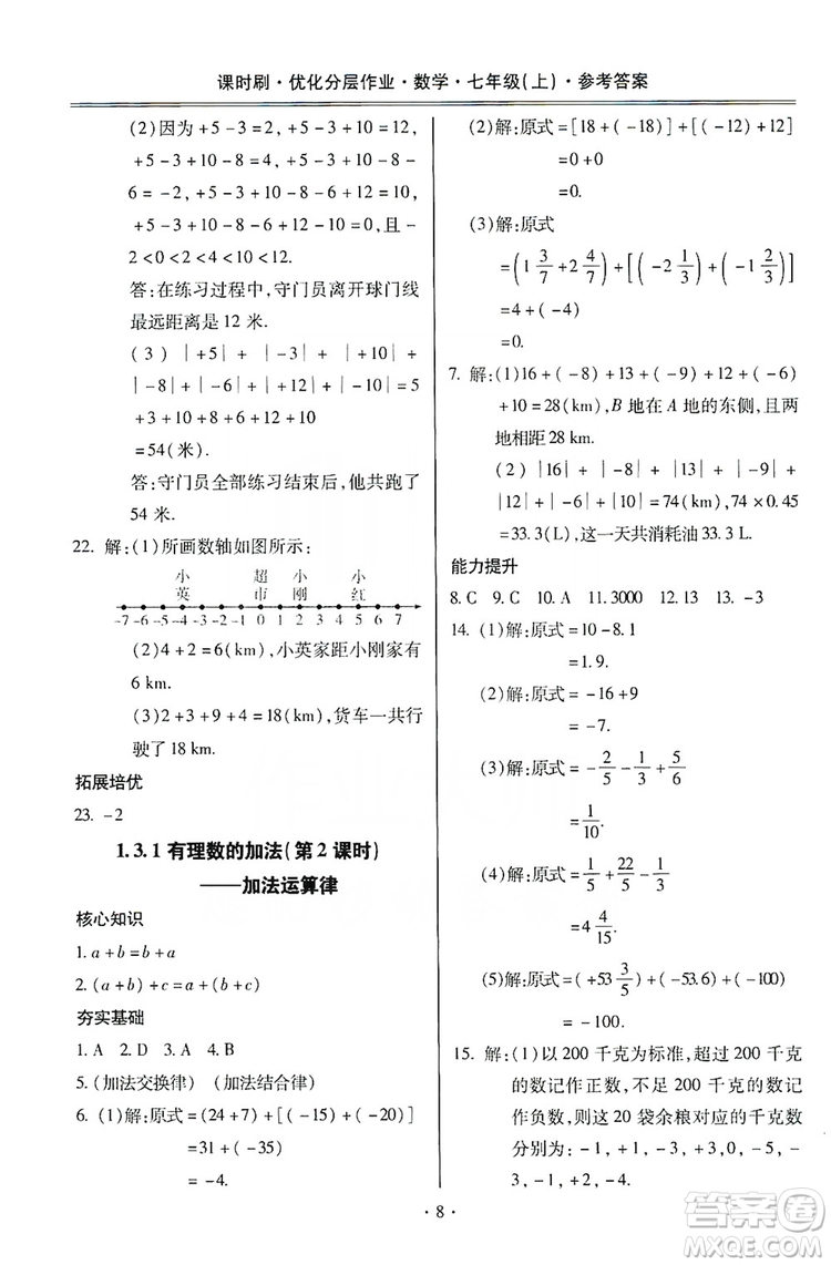 馳逐文化2019課時(shí)刷優(yōu)化分層作業(yè)7年級數(shù)學(xué)上冊答案