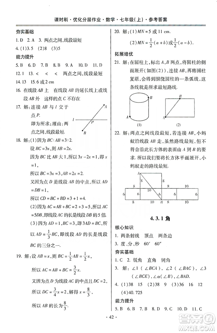 馳逐文化2019課時(shí)刷優(yōu)化分層作業(yè)7年級數(shù)學(xué)上冊答案