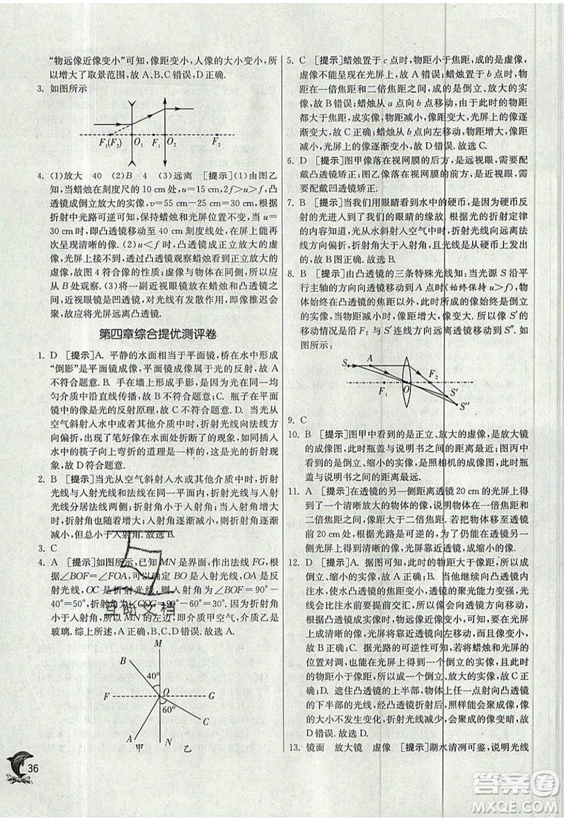 江蘇人民出版社春雨教育2019秋實驗班提優(yōu)訓練八年級物理上冊JSKJ蘇教版參考答案