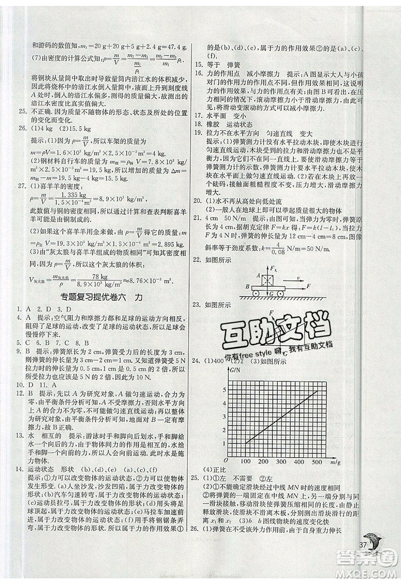 江蘇人民出版社春雨教育2019秋實(shí)驗(yàn)班提優(yōu)訓(xùn)練八年級(jí)物理上冊(cè)SHKJ滬科版參考答案