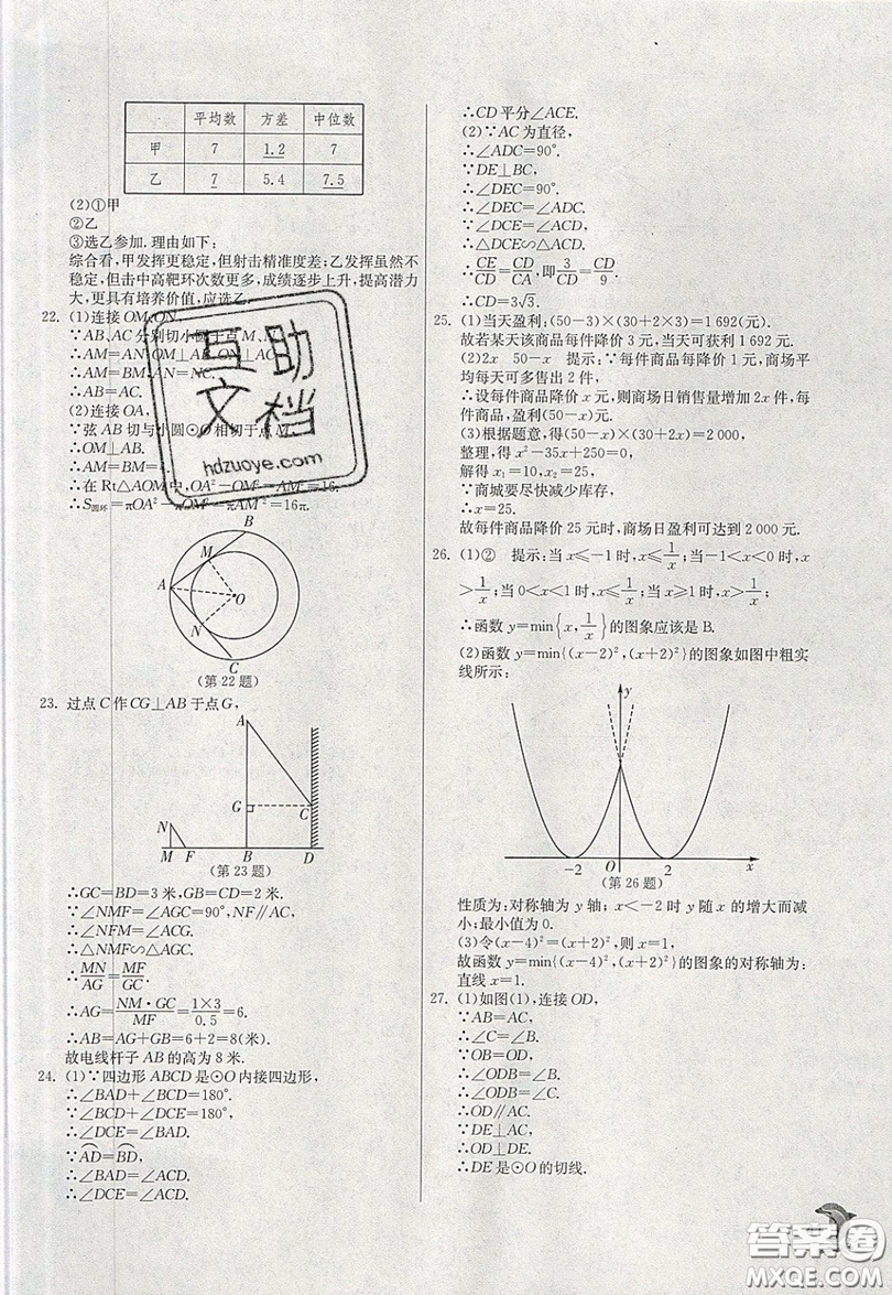 江蘇人民出版社春雨教育2019秋實驗班提優(yōu)訓(xùn)練九年級數(shù)學(xué)上冊JSKJ蘇科版參考答案