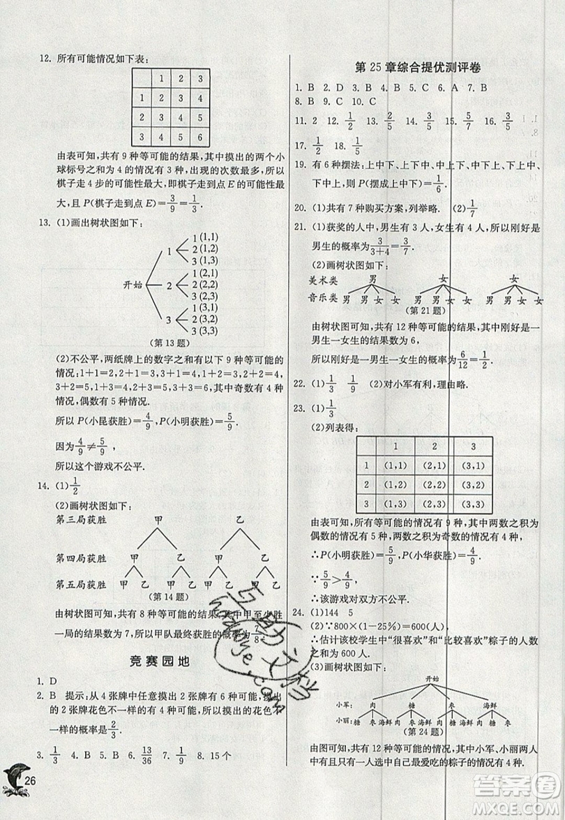 江蘇人民出版社春雨教育2019秋實(shí)驗(yàn)班提優(yōu)訓(xùn)練九年級(jí)數(shù)學(xué)上冊HSD華師大版參考答案