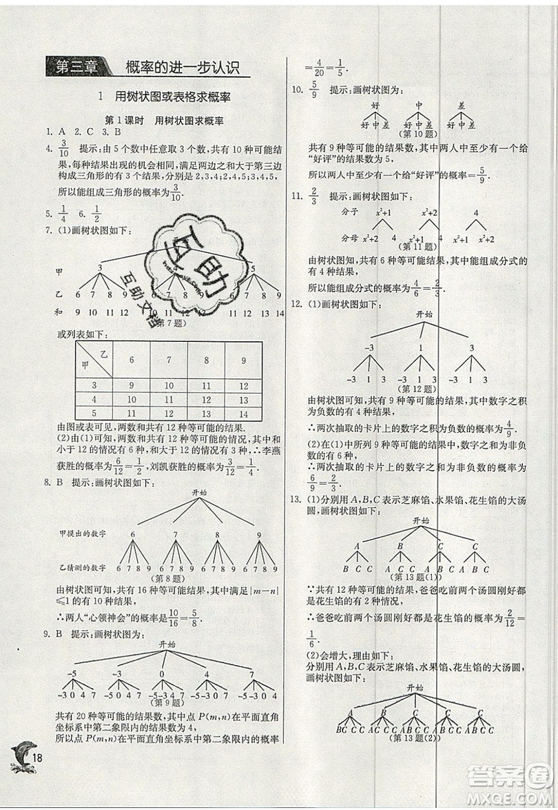 江蘇人民出版社春雨教育2019秋實(shí)驗(yàn)班提優(yōu)訓(xùn)練九年級(jí)數(shù)學(xué)上冊(cè)BSD北師大版參考答案