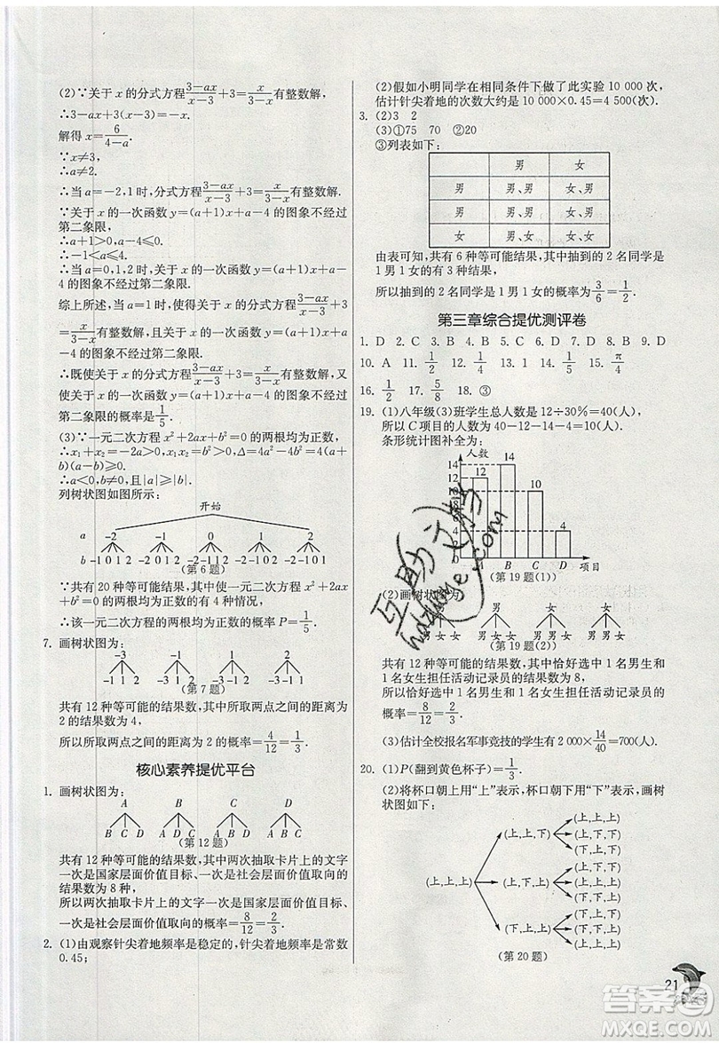 江蘇人民出版社春雨教育2019秋實(shí)驗(yàn)班提優(yōu)訓(xùn)練九年級(jí)數(shù)學(xué)上冊(cè)BSD北師大版參考答案