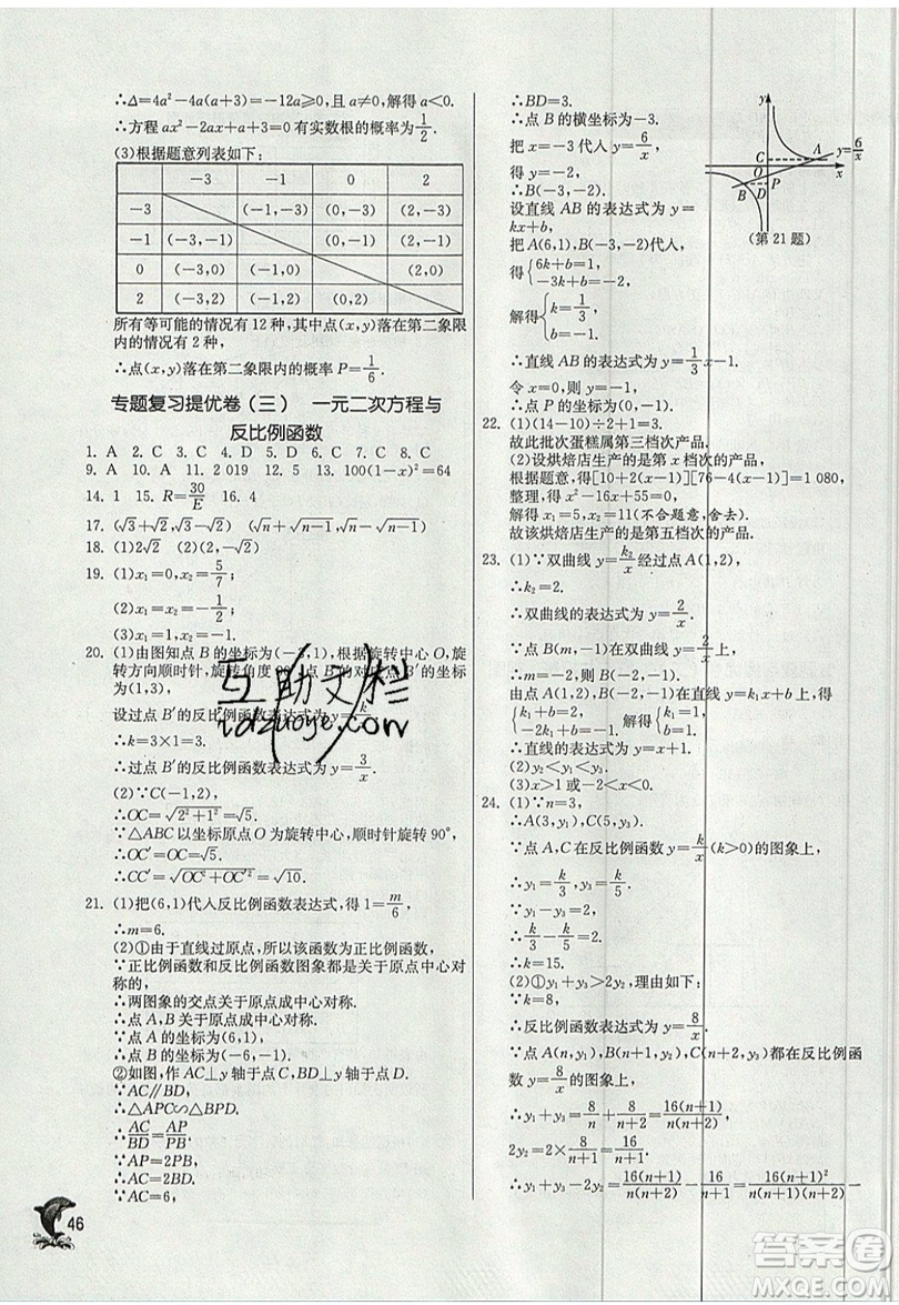 江蘇人民出版社春雨教育2019秋實(shí)驗(yàn)班提優(yōu)訓(xùn)練九年級(jí)數(shù)學(xué)上冊(cè)BSD北師大版參考答案