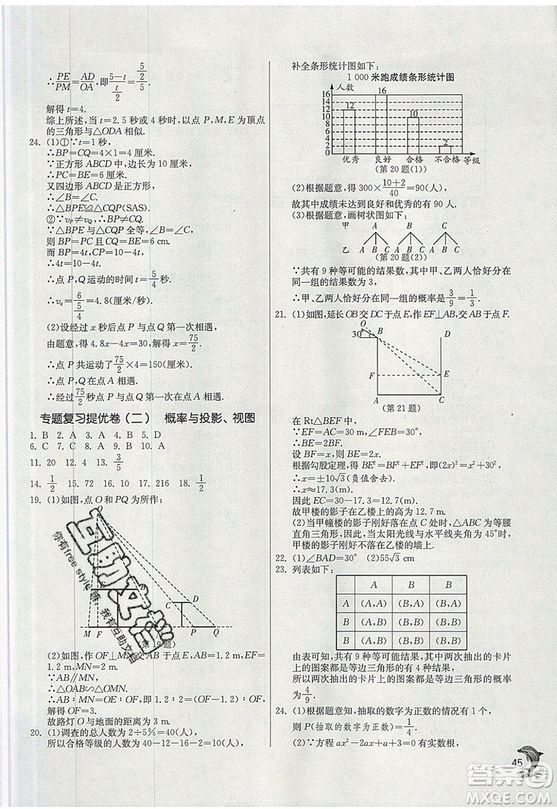 江蘇人民出版社春雨教育2019秋實(shí)驗(yàn)班提優(yōu)訓(xùn)練九年級(jí)數(shù)學(xué)上冊(cè)BSD北師大版參考答案