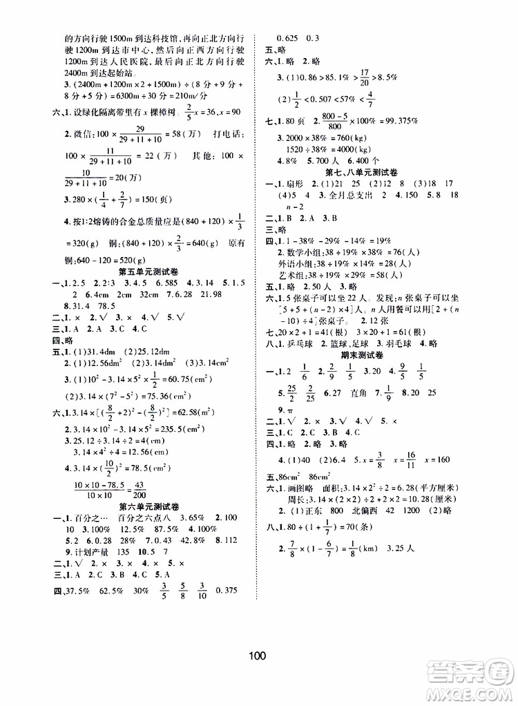 2019年課時(shí)特訓(xùn)創(chuàng)新學(xué)習(xí)三級(jí)訓(xùn)練數(shù)學(xué)六年級(jí)上冊(cè)R人教版參考答案