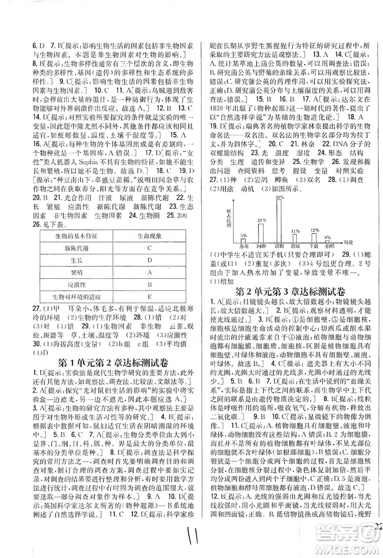 2019全科王同步課時練習(xí)七年級生物上冊新課標(biāo)北師版答案