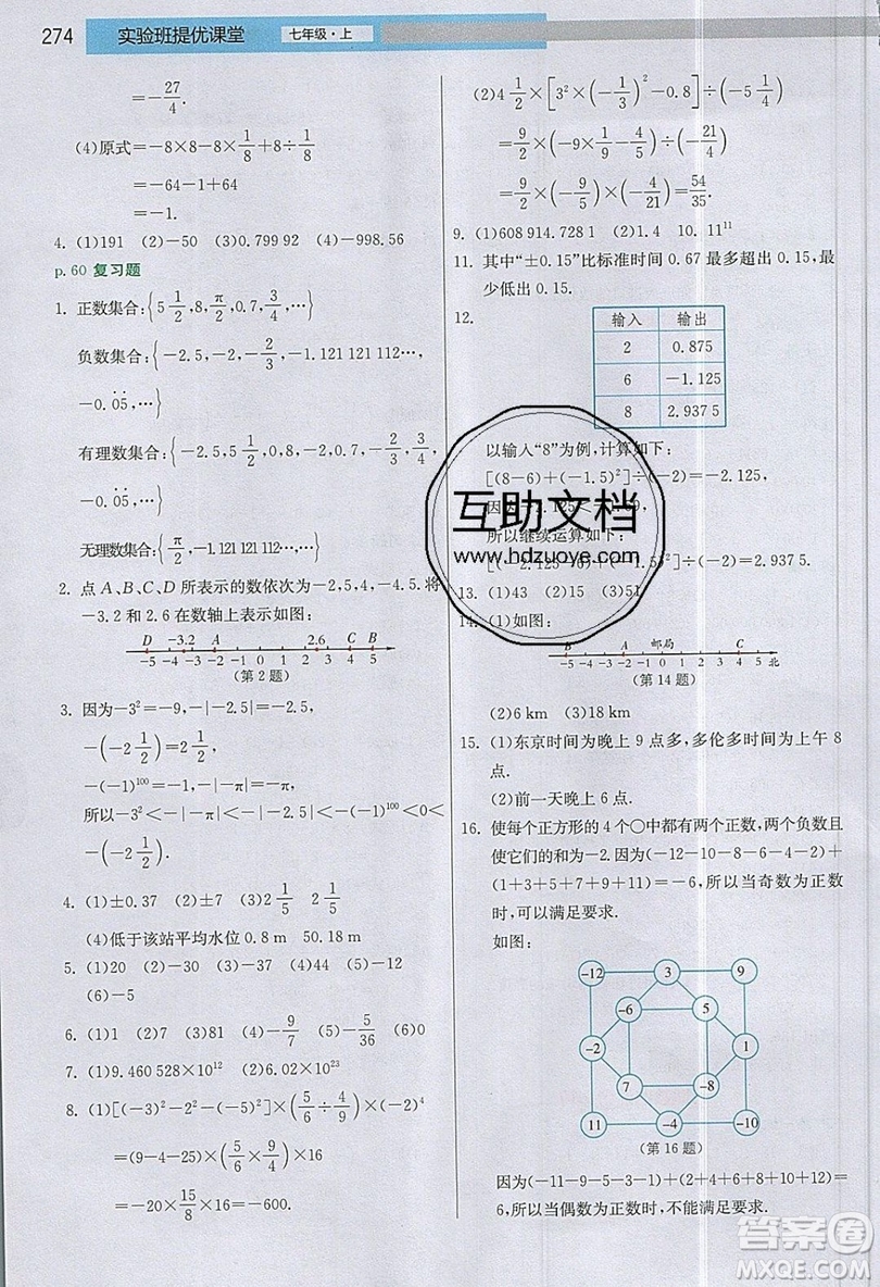 江蘇人民出版社2019春雨教育實驗班提優(yōu)課堂數學七年級上冊JSJY蘇科版參考答案