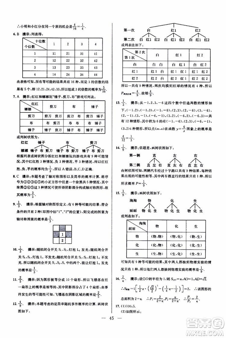 2019年新課標九年級數學培優(yōu)競賽超級課堂第七版參考答案