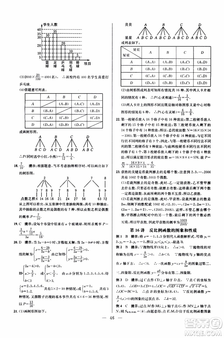 2019年新課標九年級數學培優(yōu)競賽超級課堂第七版參考答案