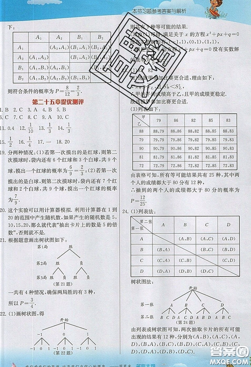 江蘇人民出版社2019春雨教育實(shí)驗(yàn)班提優(yōu)課堂數(shù)學(xué)九年級(jí)上冊(cè)RMJY人教版參考答案