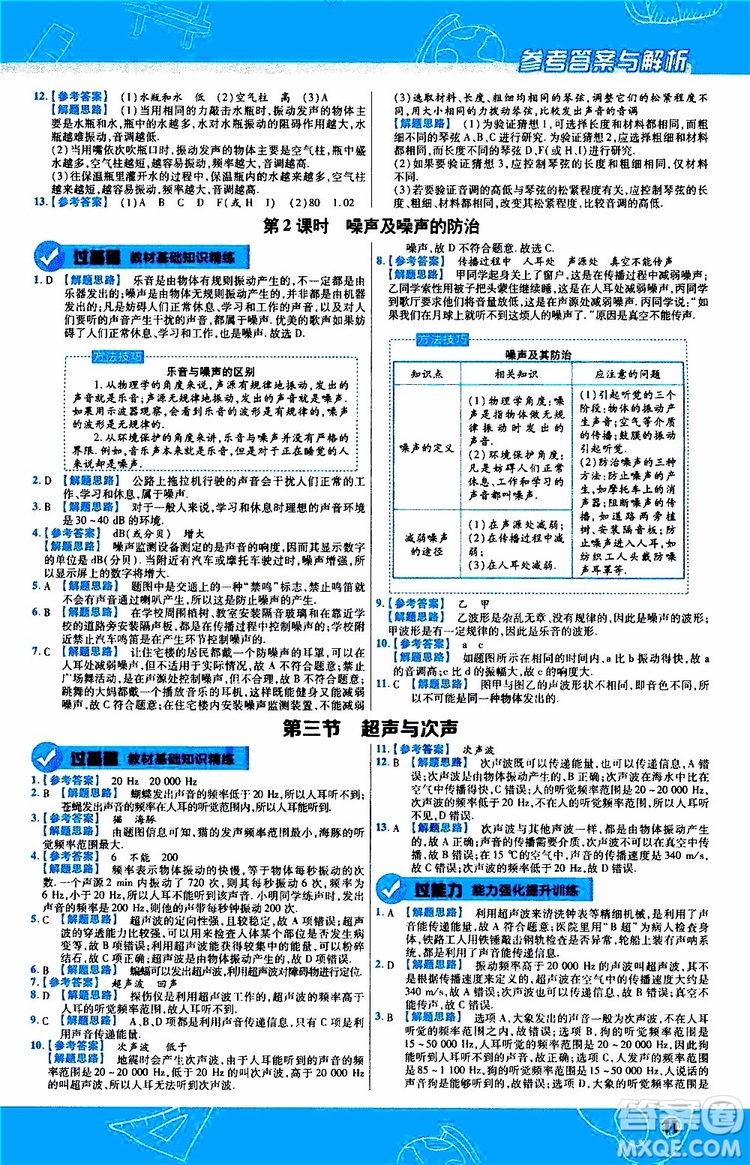 2020版一遍過八年級上冊物理HK滬科版參考答案