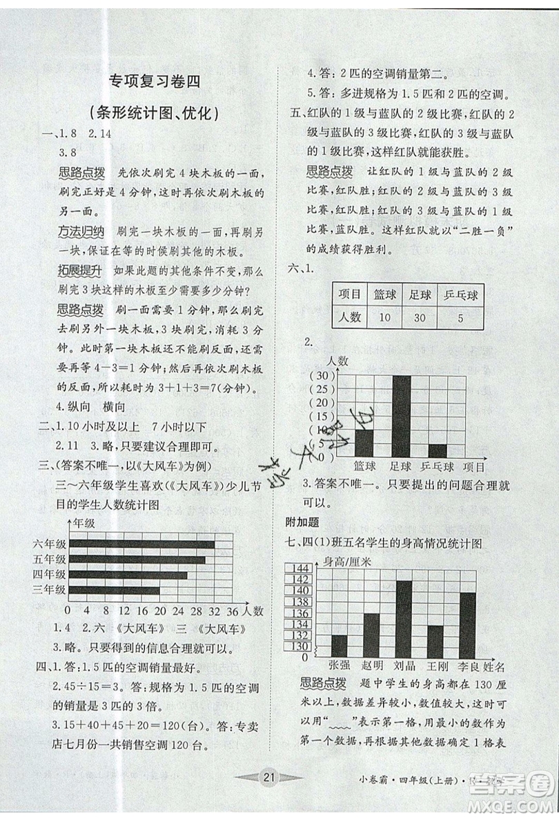 江西高校出版社2019金喵教育小卷霸四年級上冊數(shù)學(xué)參考答案